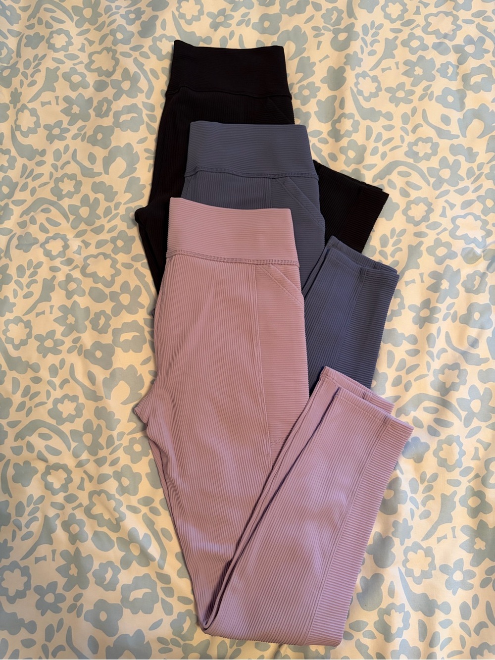 all in motion Ribbed High-Waist Leggings — Black, Slate Blue & Mauve